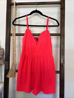 Express Coral Spaghetti-Strap V-Neck Romper